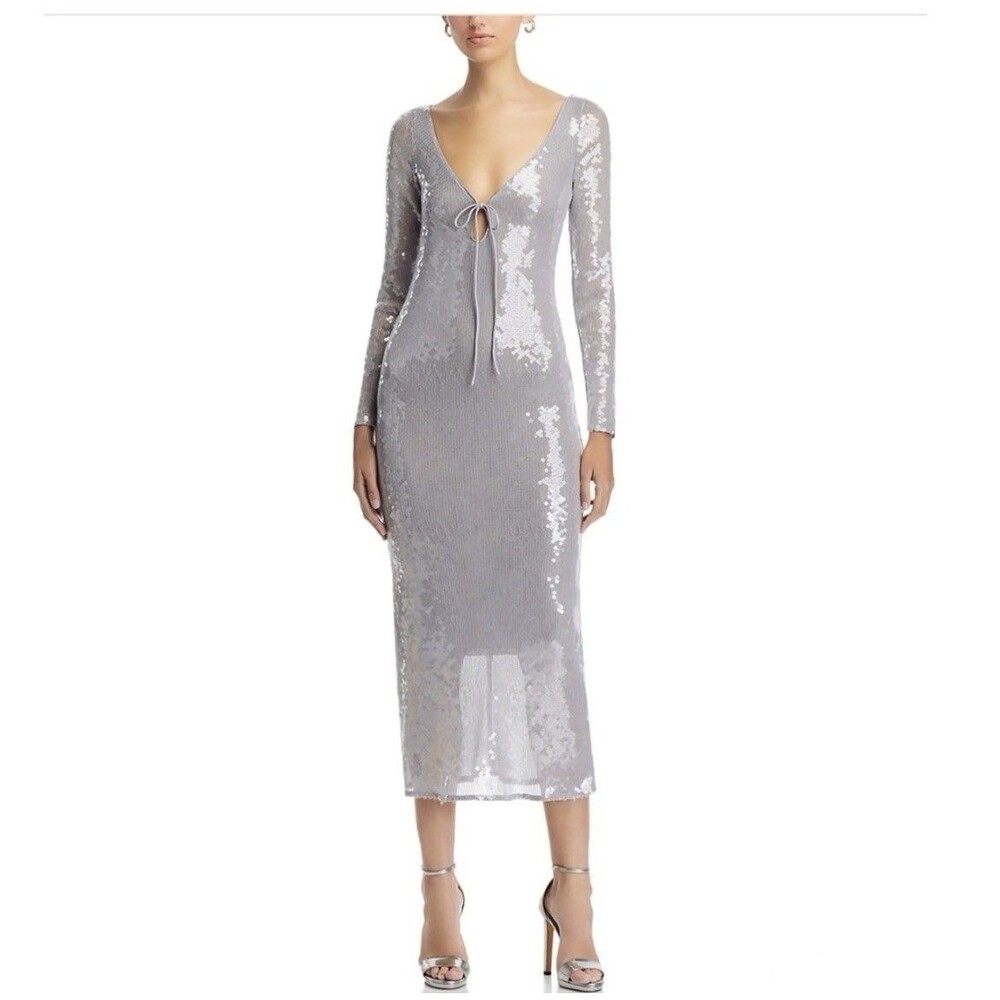 BARDOT Verona Sequin Maxi Dress in Silver size US 4 NWT $179